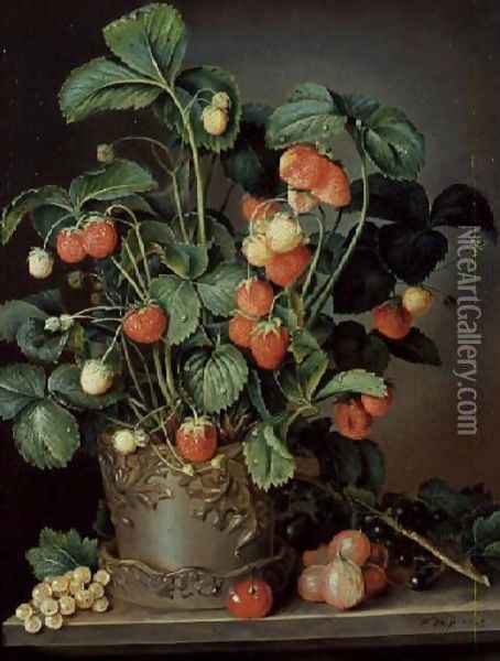 Still life with strawberries Oil Painting - W. Weiss