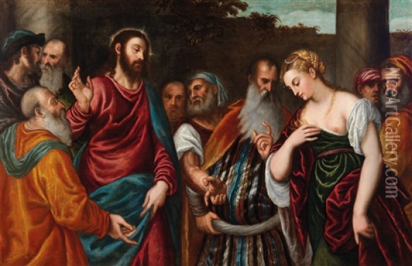 Christ And The Adulteress Oil Painting - Polidoro da Lanciano