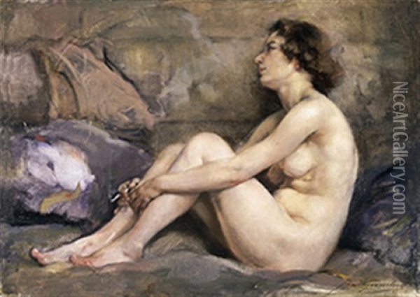 Naakt Met Sigaret Oil Painting - Jean Leon Henri Gouweloos