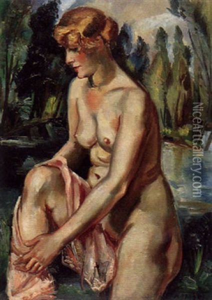 Femme Sortant Du Bain Oil Painting - Andre Favory