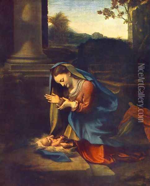 The Adoration of the Child 1518 Oil Painting - Antonio Allegri da Correggio