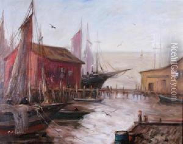 East Coast Harbor Oil Painting - George Herbert Baker