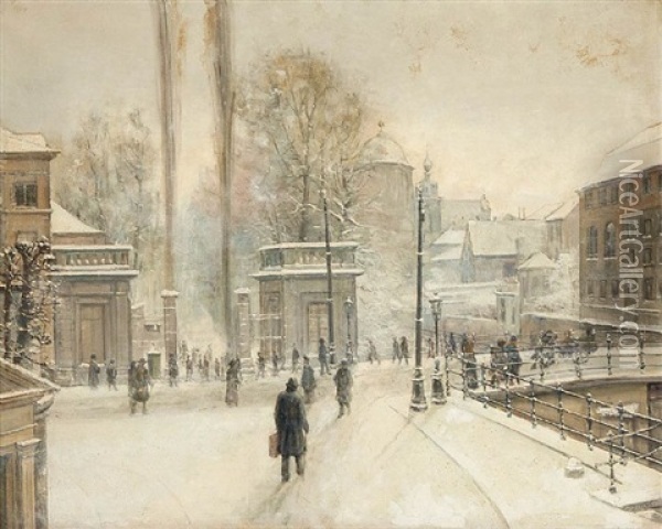Mechlin City View In Winter Oil Painting - Jean Baptiste Coene