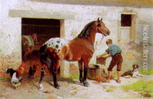 Vor Dem Pferdestall Oil Painting - Hans (Johann) Haag