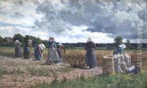Frauen Bei Der Feldarbeit Oil Painting - Georg Hermann Engelhardt
