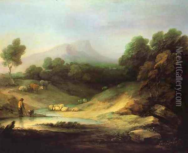 Mountain Landscape with Shepherd Oil Painting - Thomas Gainsborough