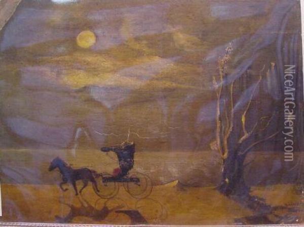 Once Upon A Midnight Eerie Oil Painting - Samuel Henry Baker