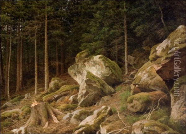 Metsan Siimeksessa Oil Painting - Berndt Adolf Lindholm