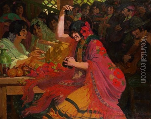 Les Danseurs De Flamenco Oil Painting - Marius Ernest Joseph Azema