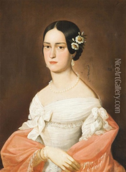 Portrat Einer Jungen Dame Im Weisen Kleid Oil Painting - Carl Ludwig Philippot