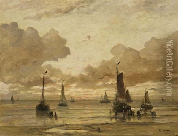 Fishing Boats Near The Shore Oil Painting - Hendrik Willem Mesdag