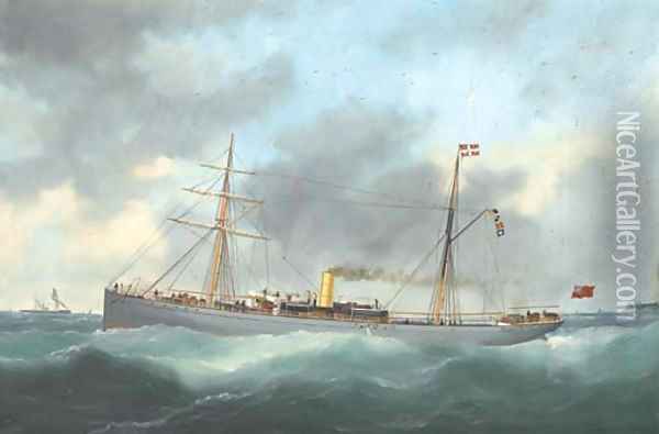 The British steamer Rex running out of Le Havre Oil Painting - Marie-Edouard Adam Of Le Havre