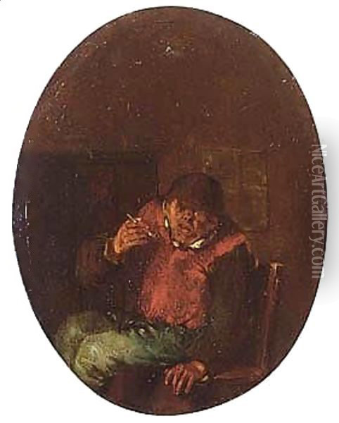Interior With A Boor Smoking A Pipe Oil Painting - Egbert Jaspersz. van, the Elder Heemskerck