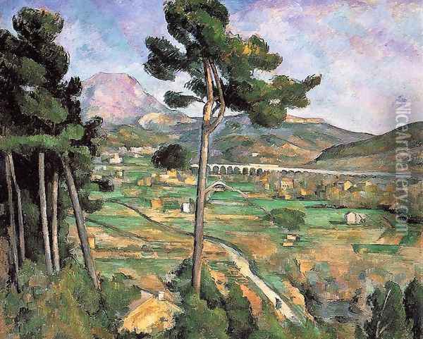 Landscape With Viaduct Mont Sainte Victoire Oil Painting - Paul Cezanne