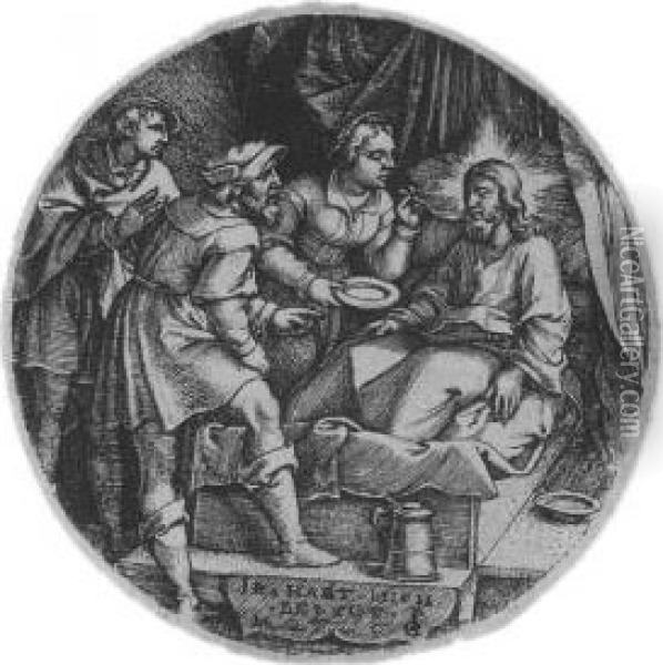 Die Heilung Der Kranken.
 Kupferstich Im Rund. 1525. Durchmesser Ca. 5,6 Cm. Bartsch 63; Landau 65. Oil Painting - Georg Pencz