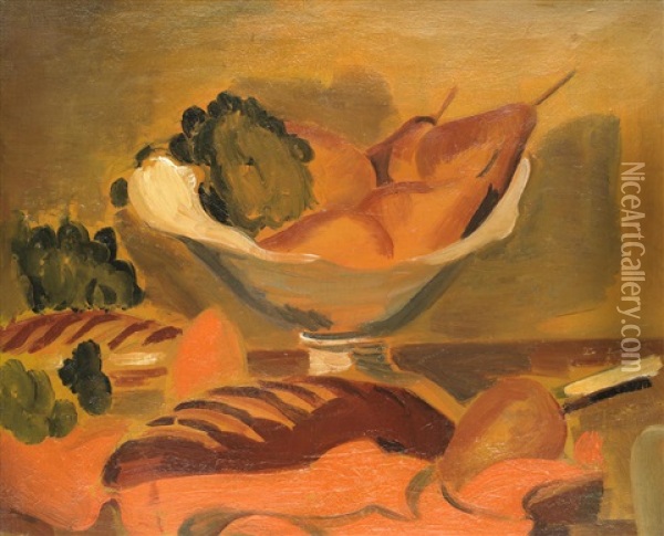 Fruit And Bread On A Table Oil Painting - Bernard Meninsky