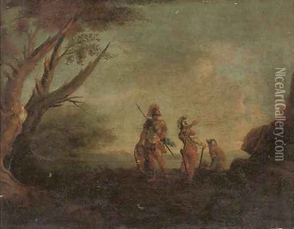 A landscape with three soldiers Oil Painting - Salvator Rosa