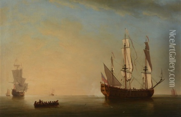 Rowing Out To The Ship Oil Painting - Samuel Scott