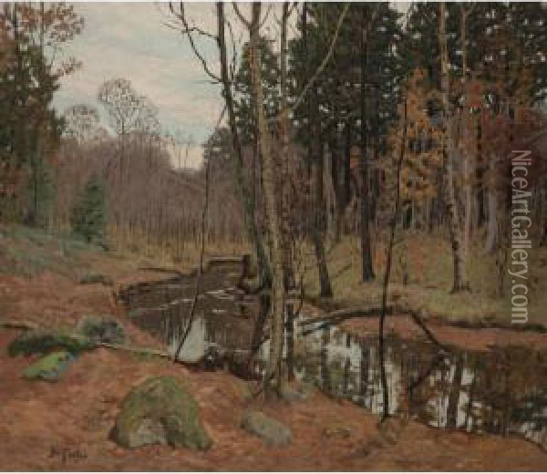 A Creek In The Woods Oil Painting - Ben Foster