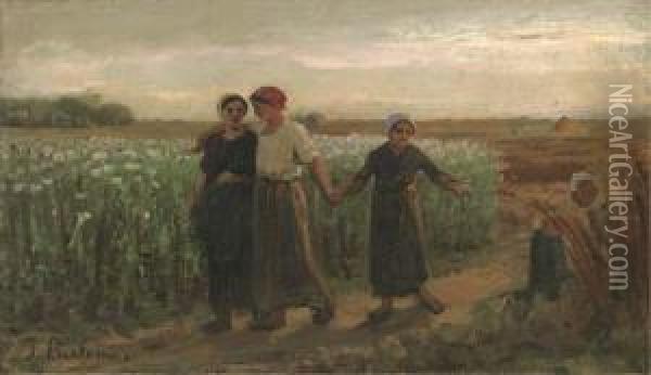 Dans Les Oeillettes, Le Soir Oil Painting - Jules Breton