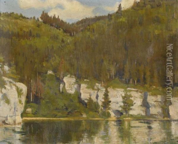 Flusslandschaft Im Herbst Oil Painting - Jules Courvoisier