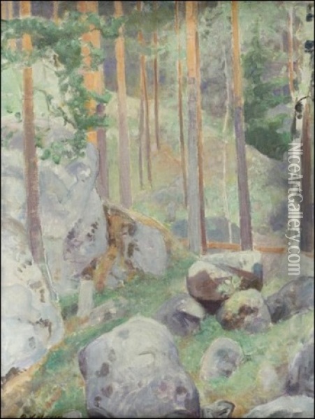 Metsainen Rinne - Skogssluttning Oil Painting - Pekka Halonen