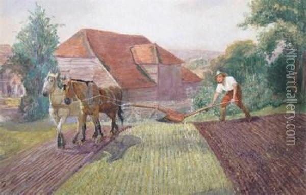The Plough Team At Work Oil Painting - Valentin Walter Bromley