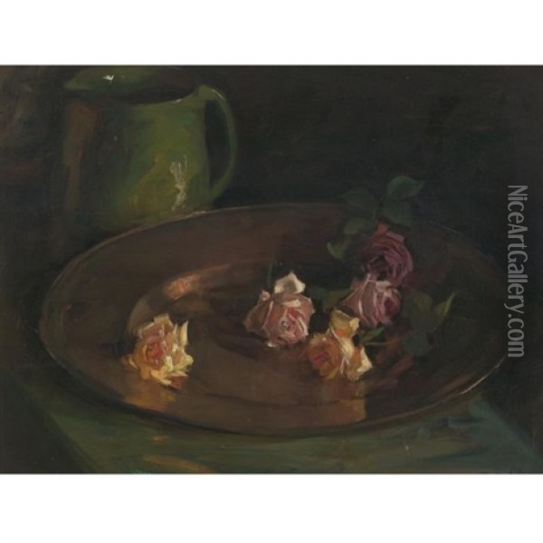 Still Life With Roses Oil Painting - Florence Carlyle