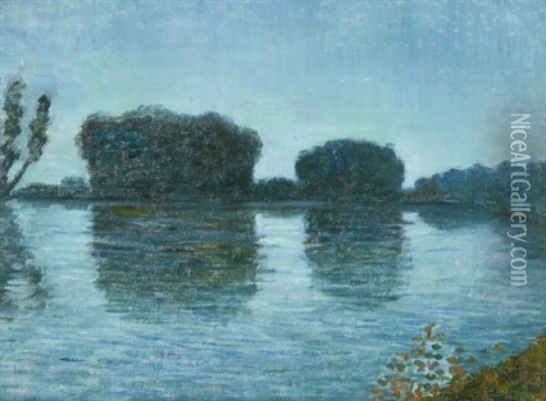 Bord D'etang La Nuit Oil Painting - Louis Georges Eleonor Roy