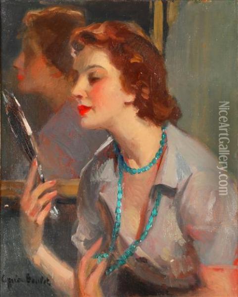 Portrait Ofa Lady Looking Into A Mirror Oil Painting - Cyprien Boulet
