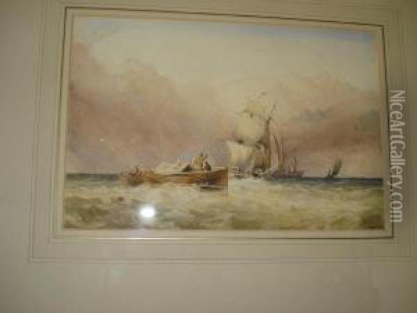 Seascape With Shipping To The Foreground Oil Painting - Henry Benjamin Roberts