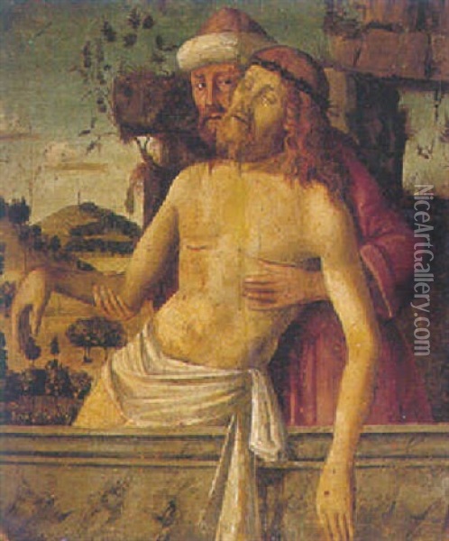 Joseph Of Arimathea Placing Christ In The Tomb Oil Painting - Marco Palmezzano