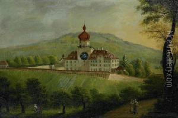 Schloss Grunenstein. Oil Painting - Johann Jakob Nuesch
