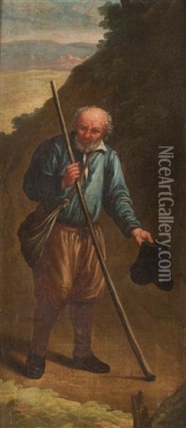 Anciano Mendigo En Un Camino Oil Painting - Antonio Gonzalez Ruiz
