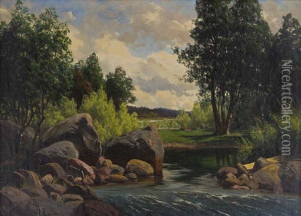 Stream Landscape Oil Painting - Fanny Maria Churberg