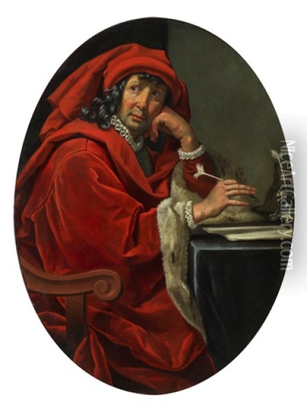 Saint John The Evangelist Enthroned Oil Painting - Jacopo Vignali