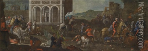 Die Heilige Katharina Von Siena Eine Stadt Gegen Die Turken Verteidigend Oil Painting - Vittore Carpaccio