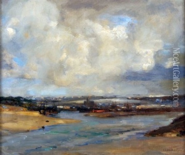 Extensive River Landscape Oil Painting - James Levin Henry