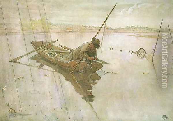 Fishing Oil Painting - Carl Larsson