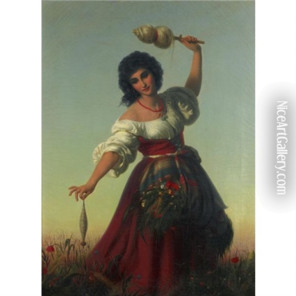 Young Italian Woman Oil Painting - Rudolf W. A. Lehmann