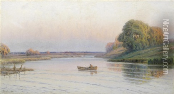 Riverscape At Sunset Oil Painting - Ivan Yakovlevich Bilibin