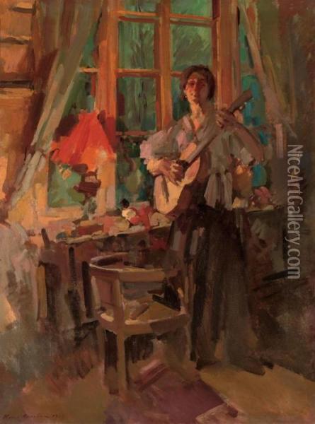 Woman Playing The Guitar Oil Painting - Konstantin Alexeievitch Korovin