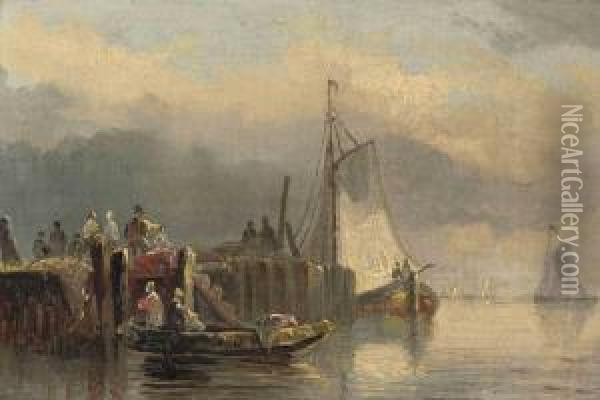 A Harbour View With Boats Oil Painting - Antonie Waldorp