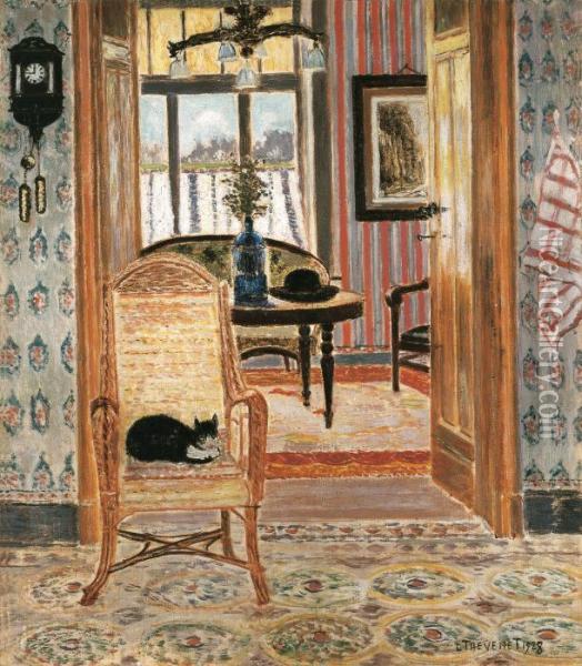 Interior With Sleeping Cat (sunday Morning In The Summertime) (1928) Oil Painting - Louis Thevenet