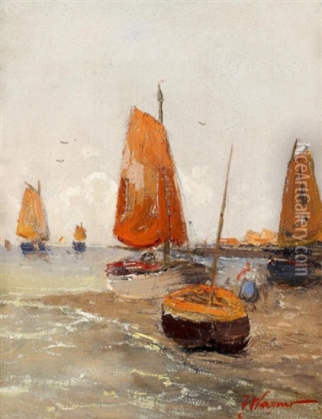 Fischerbarken An Der Adriatischen Meereskuste Oil Painting - Georg Fischhof