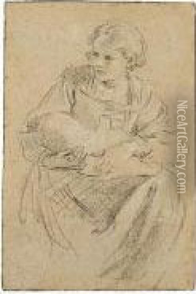 A Seated Woman Holding A Bundle Oil Painting - Domenico Zampieri (Domenichino)