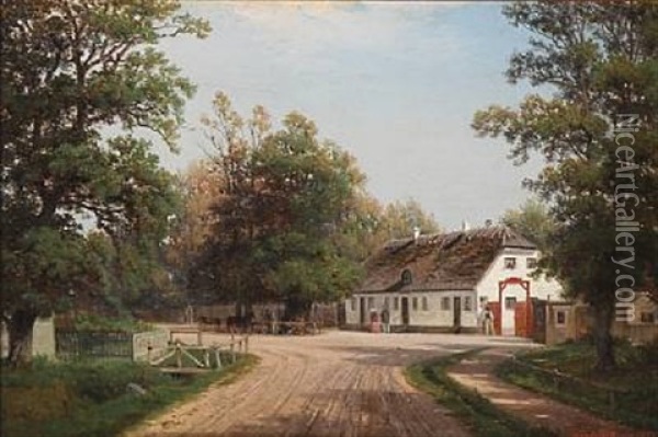 Scene From Orholm At The Deer Garden With The Red Gate, Denmark Oil Painting - Nordahl (Peter Frederik N.) Grove