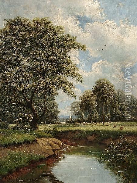 A Bend Of The Ravensbourne, Catford, Kent Oil Painting - Frederick Buckstone