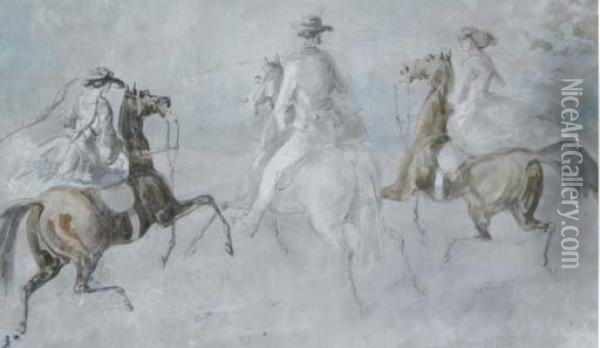 Riders, Seen From Behind Oil Painting - Constantin Guys