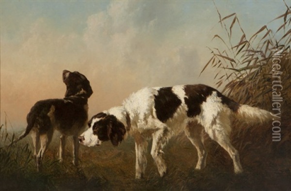 Two Hunting Dogs Oil Painting - Percival Leonard Rosseau